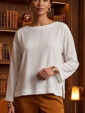 Eileen Fisher Soft Cream Silk Blouse size S/P